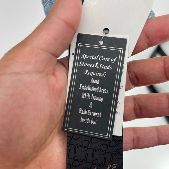 Earl Jean Y2K Rhinestone Embellished Light Wash Denim Jacket Women’s Large NWT - Picture 10 of 17